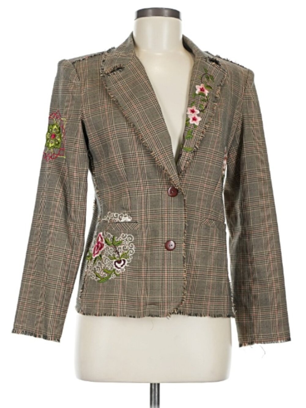 Embroidered Plaid Blazer